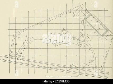. Pelouses et jardins. Comment planter et embellir le terrain de la maison, le terrain de plaisir et le jardin . bâtiments, et tout travail nécessitant une attention particulière, devrait également être fait. Toute caractéristique naturelle thatmai être utilisé à l'avantage, tels que les arbres déjà grogningon l'endroit, les roches, les ruisseaux, et les petits étangs, devrait beclEarly montré. Les arbres à enlever sont marqués de travers, et toute modification des marges d'eau par le biais de lignes en pointillés. Lorsque la surface du rond est désignedpour être modifiée et gratinée, les dessins en coupe transversale, la quantité de sol à enlever ou à apporter, sont re-requis si le travail est o Banque D'Images