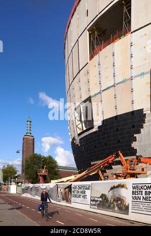 Pays-Bas, pays-Bas du Sud, Rotterdam, Parc des musées, Construction du dépôt de Boijmans de l'agence néerlandaise MVRDV et Musée Boijmans van Beuningen en arrière-plan Banque D'Images