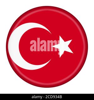 Turquie bouton drapeau illustration 3d avec chemin d'écrêtage croissant de lune étoile Banque D'Images