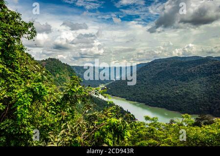 le ghat occidental une végétation dense et étonnante avec une image de rivière de premier plan est prise à karnataka inde. il est entièrement couvert de forêts de ghat occidentales. Banque D'Images