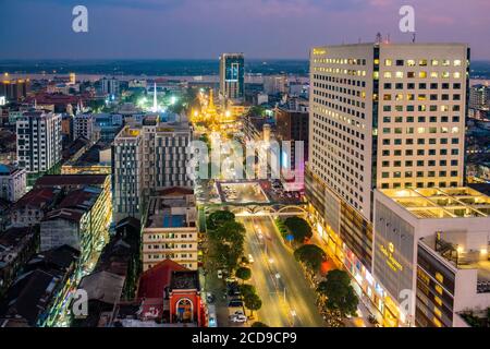 Myanmar (Birmanie), Yangon, la ville coloniale, vue générale Banque D'Images