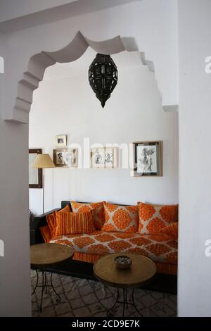Maroc, région de Tanger Tétouan, Tanger, hôtel Dar Nour, salon oriental de la maison d'hôtes Dar Nour Banque D'Images