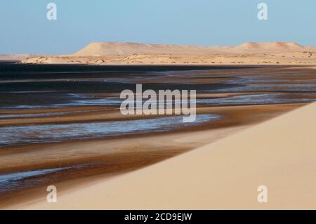 Maroc, Sahara occidental, Dakhla, site de la dune blanche située entre le lagon et les montagnes Banque D'Images