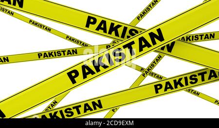 Rubans d'avertissement jaunes avec mots noirs PAKISTAN. Isolé. Illustration 3D Banque D'Images