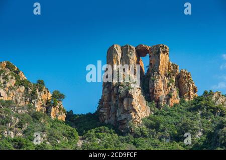 France, Corse du Sud, Porto, Golfe de Porto classé au patrimoine mondial de l'UNESCO, Calanche Piana, château en forme de rochers Banque D'Images