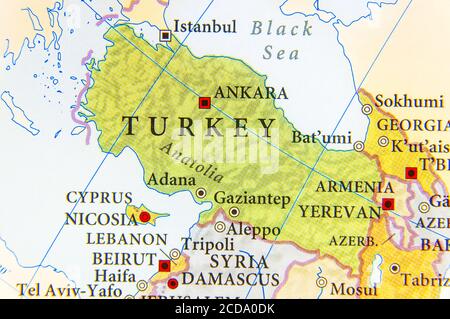 Carte géographique de la Turquie avec des villes importantes Banque D'Images