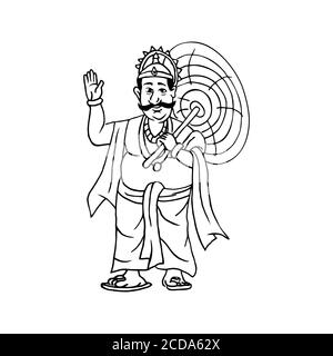 Kerala Onam Festival Mahabali également kown Maveli esquisse de contour Illustration de Vecteur