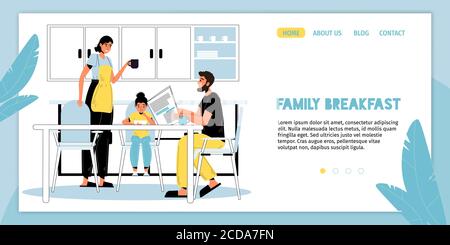 Bon petit déjeuner en famille dans la page web du matin Illustration de Vecteur