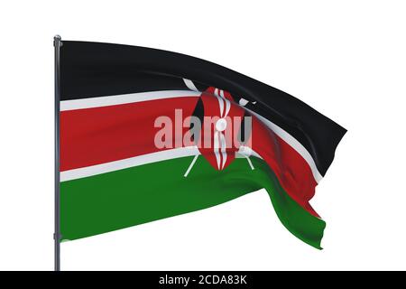 Illustration 3D. Drapeaux du monde - drapeau du Kenya. Isolé sur fond blanc. Banque D'Images
