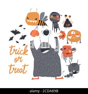 Ensemble de jolis monstres colorés sur fond blanc Illustration de Vecteur