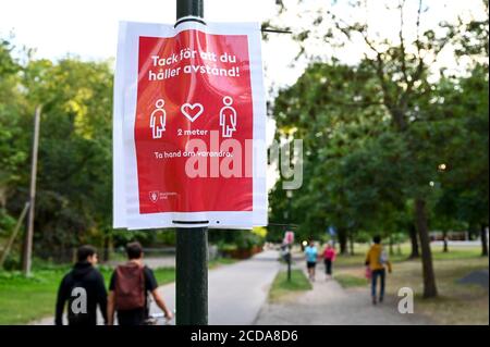 SUÈDE, Stockholm, pandémie de corona, maladie covid 19, pas d'arrêt et de masque requis, mais règles de distance dans le parc Banque D'Images