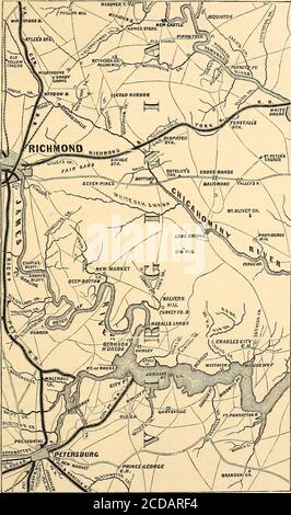 . Rédemption de la république : la troisième période de la guerre de la rébellion, en l'an 1864 . nous aurions dû les voir - deux brigades sous le général Kantz, se déplaçant au nord-ouest, puis à l'ouest, pour couper le chemin de fer menant de Peters-burg à Weldon. Ils ont brûlé le pont, déchiré. La piste, s'est déplacée sur la rivière Rowanty, pour y trouver le pont défendu par un régiment d'infanterie. Ne pouvant pas le détruire, ils se sont tournés vers le nord, ont brûlé un ou deux petits ponts, mais ont fait si peu de dégâts que les Confédérés aidaient bientôt les voitures à nouveau fonctionner. Le général Kautz aurait peut-être détruit la route jusqu'à Petersbourg W. Banque D'Images