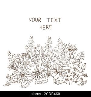 Joli panier de voeux fleuri avec éléments décoratifs vintage Illustration de Vecteur