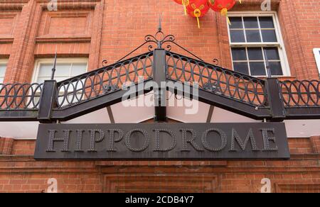 Panneau de l'Hippodrome Casino à Leicester Square. Londres Banque D'Images