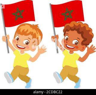 Drapeau marocain en main. Drapeau de retenue des enfants. Drapeau national du Maroc vecteur Illustration de Vecteur