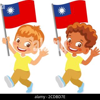Drapeau de Taïwan en main. Drapeau de retenue des enfants. Drapeau national de Taïwan vecteur Illustration de Vecteur