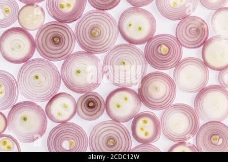 Fond d'oignons. Tranches d'oignon. Banque D'Images