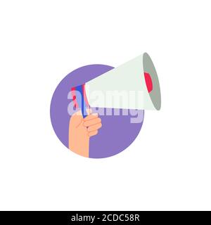 illustration vectorielle tenant main le mégaphone isolé en carré Illustration de Vecteur