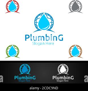 Logo Global Plumbing avec concept Water and Fix Home Illustration de Vecteur