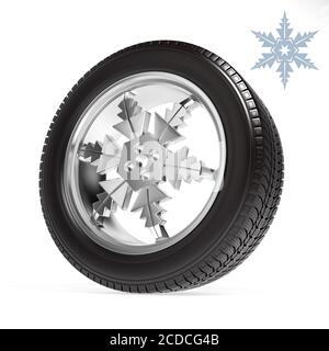 Roues de voiture d'hiver sous forme de flocons de neige Banque D'Images