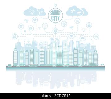 Le concept de ville intelligente. Maison intelligente, technologies sans fil, services cloud, intelligence artificielle, iot. Arrière-plan, place pour le texte, vecteur Illustration de Vecteur