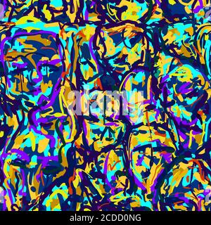 Motif original sans couture avec motif de peinture abstrait visages humains Illustration de Vecteur