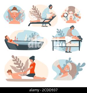 Salon de spa et centre de beauté procédures de relaxation Vector Illustration de Vecteur