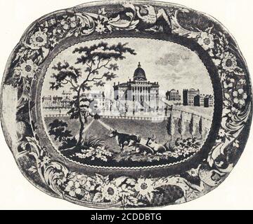 . Poterie anglo-américaine : ancienne Chine anglaise avec vues américaines, un manuel pour les collectionneurs . •—». 171. Hoboken en jersey neuf. Par Stubbs. Tions par des aigles à ailes mi-étalées, disposés à des distances équidistantes, trois aigles sur des plaques et quatre sur des plateaux.beaucoup de ses pièces n'ont pas été marquées avec son nom, qui, lorsqu'utilisé, était simplement le mot Stubbs, impressionné; butall chine portant cette frontière est connu pour avoir été madelui. M. Stubbs est décédé en 1836, après avoir pris sa retraite de la busi-ness quelques années avant cette date. 72 POTERIE ANGLO-AMÉRICAINE.. 16S. Boston State House. Par Stubbs. POTERIE ANGLO-AMÉRICAINE. 7 Banque D'Images