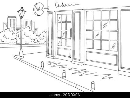 Graphique extérieur de la barre noir blanc ville dessin illustration vecteur Illustration de Vecteur