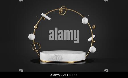 Socle en marbre blanc et or avec anneau doré et géométrie les formes simulent le rendu 3d Banque D'Images