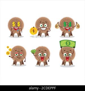 Bronze médailles ruban personnage de dessin animé avec émoticône mignon apporter de l'argent Illustration de Vecteur