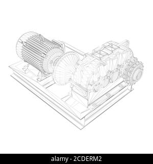 Moteur électrique industriel filaire. Vue isométrique. 3D. Illustration vectorielle Illustration de Vecteur