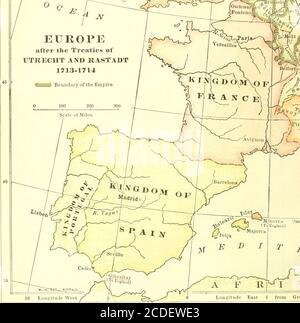 . Mediæval et l'histoire moderne . St Napoléon, quand ils se fauvrent pour l'indépendance du continent. Les deux parties de longue date devenant fatiguées du concours et peu à peu épuisées en ressources, la lutte a été fermée par la paix de Ryswick (1697). Il y eut une capitulation mutuelle des conquêtes faites au cours de la guerre, et Louis avait aussi à donner un grand nombre des lieux qu'il avait saisis avant le début de theconflirt. Il a toutefois réussi à conserver, avec quelques autres endroits, l'importante ville de Strasbourg. 406. Guerre de succession d'Espagne (1701-1714). Barelytrois ans avaient passé après le Peac Banque D'Images