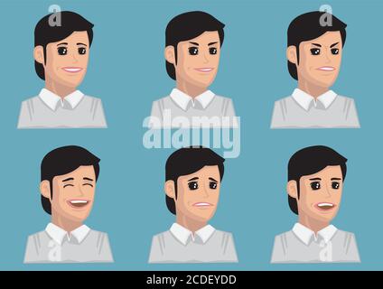 Illustration vectorielle de la femme de dessin animé avec des expressions faciales pour différentes émotions. Illustration de Vecteur