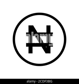 Logo nigérian Naira monochrome noir et blanc.symbole de pièce actuel. Illustration de Vecteur