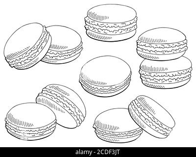 Ensemble de macarons graphique noir blanc isolé esquisse vecteur d'illustration Illustration de Vecteur