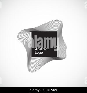 Modèle de signe, symbole ou logo abstrait Vector Blend. Cadre carré noir avec typographie moderne et bordures courbes. Illustration de Vecteur