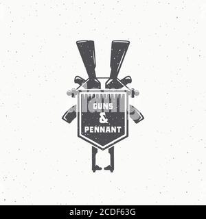 Modèle de symbole, de symbole ou de logo abstrait pour le fant et les armes à feu. Emblem vintage avec des textures de merde et de la Typographie rétro. Illustration de Vecteur