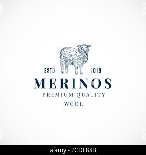 Modèle de symbole, de logo ou de signe abstrait en laine Merinos. Sheep Silltypo dessiné à la main avec rétro Typographie. Emblème vintage Luxury Vector. Illustration de Vecteur