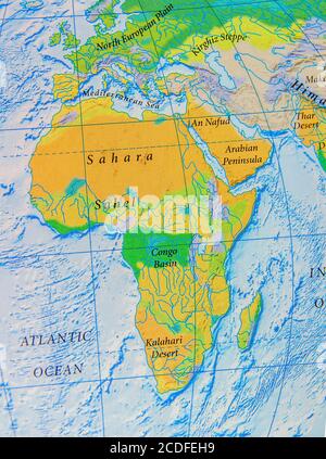 Carte géographique Afrique très détaillée Banque D'Images