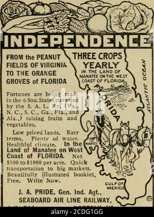 . Gleanings dans la culture des abeilles . Décembre 1911. DE l'ARACHIDE TROIS CULTURES, CHAMPS DE VIRGINIA YEARLYTO L'ORANGEGROVES de FLORIDE fortunes sont madin le 6 Sou.Stales traversedby le S. A. L. Ry. (V.,N. C, S. C, Ga, Fla,et Ala.,) l'élevage de fruits et légumes. Terrains à bas prix. Easyterms. Beaucoup d'eau.climat sain. Dans le ! Terre de Manatee sur Westcoast de LA FLORIDE. Net S500 à SlOOO par acre. Transport rapide vers les grands marchés.magnifiquement illustré brochure.gratuit. Écrire maintenant. J. A. PRIDE, Gen. IND. AGI.,SEABOARD AIR LINE RAILWAY,:jite611, NORFOLK, va. POUR LE CÂBLAGE ITTAES « Banque D'Images