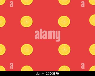 tranches de citrons coupés organisées sur fond rouge Banque D'Images