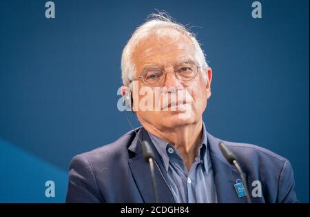 Berlin, Allemagne. 28 août 2020. Josep Borrell, commissaire européen aux Affaires étrangères, tiendra une conférence de presse à la suite des discussions informelles entre les ministres européens des Affaires étrangères. Les thèmes de la réunion dite de Gymnich ont inclus les développements en Biélorussie et le différend sur le gaz naturel dans l'est de la Méditerranée entre la Turquie et les Etats de l'UE, la Grèce et Chypre. Credit: Kay Nietfeld/dpa/Alay Live News Banque D'Images