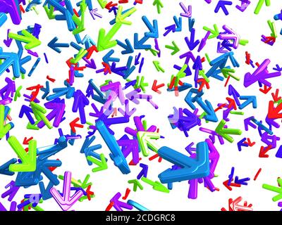 Solution de droite : flèches colorées avec une direction aléatoire Banque D'Images