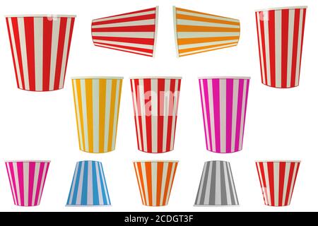 tasses de pop-corn isolé collection sur fond blanc couleurs pleines carton pillés tasses : cinéma films concept Banque D'Images