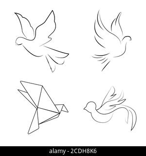 pigeons de différents styles. mignons colombes.pigeons noirs et blancs Illustration de Vecteur