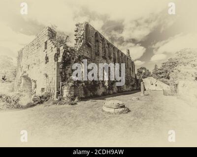 C'est les ruines du monastère cistercien du 11-12ème siècle De l'abbaye de Jervaulx dans les Dales du Yorkshire du Nord près de Village d'East Witton Banque D'Images