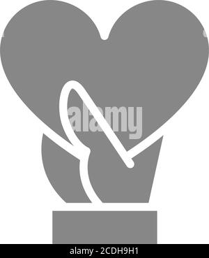Main tient le grand coeur icône grise. Partagez un symbole d'amour, d'amour, de rétroaction Illustration de Vecteur