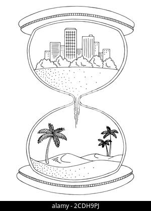 HourGlass abstrait graphique noir blanc ville désert paysage dessin illustration vecteur Illustration de Vecteur