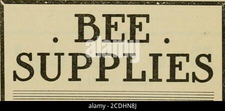 . Gleanings dans la culture des abeilles . D UN point de vue de M. Chates Apiary. Ami HiJton: -J'ai commencé ce printemps avec 16 colonies; j'ai acheté 30 noyaux à trois cadres de vous; ont augmenté à 85 colonies fortes avec de nombreux magasins pour l'hiver sans alimentation. Ont pris 1090 livres de miel extrait fin et un petit peigne (et pas de peignes dessinés pour commencer) tous de feuilles pleines de fondation. Mon meilleur colonya donné 329 livres; un noyau à trois cadres, reçu de youmai 28, m'a donné 210 livres de miel extrait. Mais pour le thedrouth et les flres, j'aurais dû avoir beaucoup plus. Très sincèrement vôtre, Q. 0. Chasb, Robblns, Wisconsin. Je réserve maintenant des commandes Banque D'Images